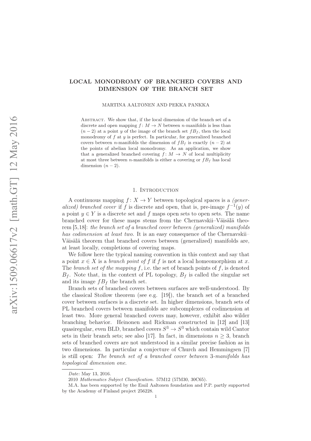 Arxiv:1509.06617V2 [Math.GT] 12 May 2016 Point a Maps