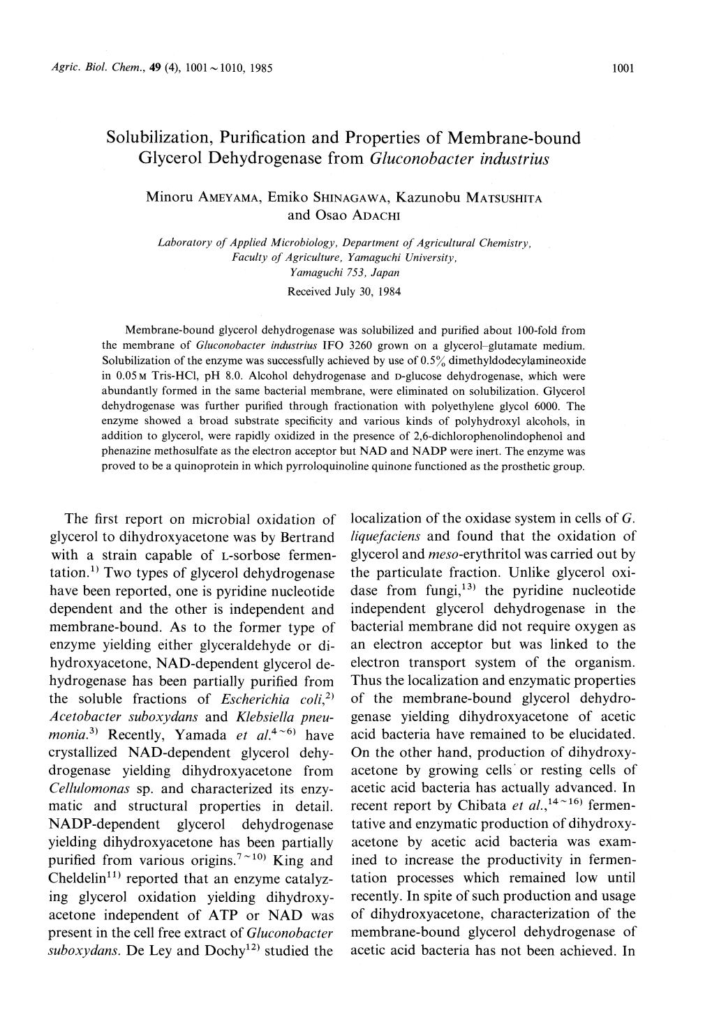 Glycerol Dehydrogenase from Gluconobacter Industrius