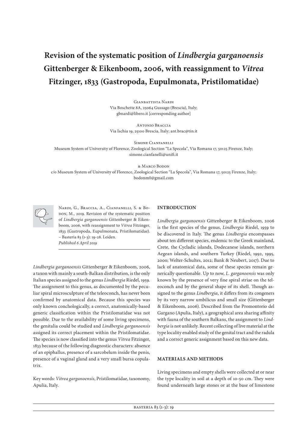 Revision of the Systematic Position of Lindbergia Garganoensis