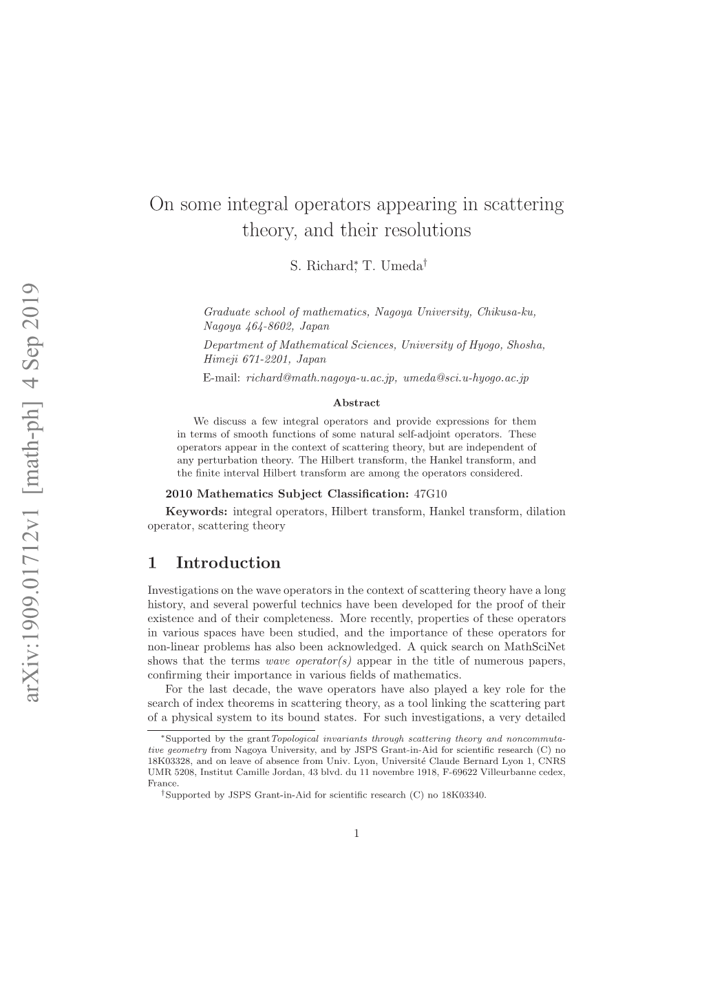 On Some Integral Operators Appearing in Scattering Theory, And