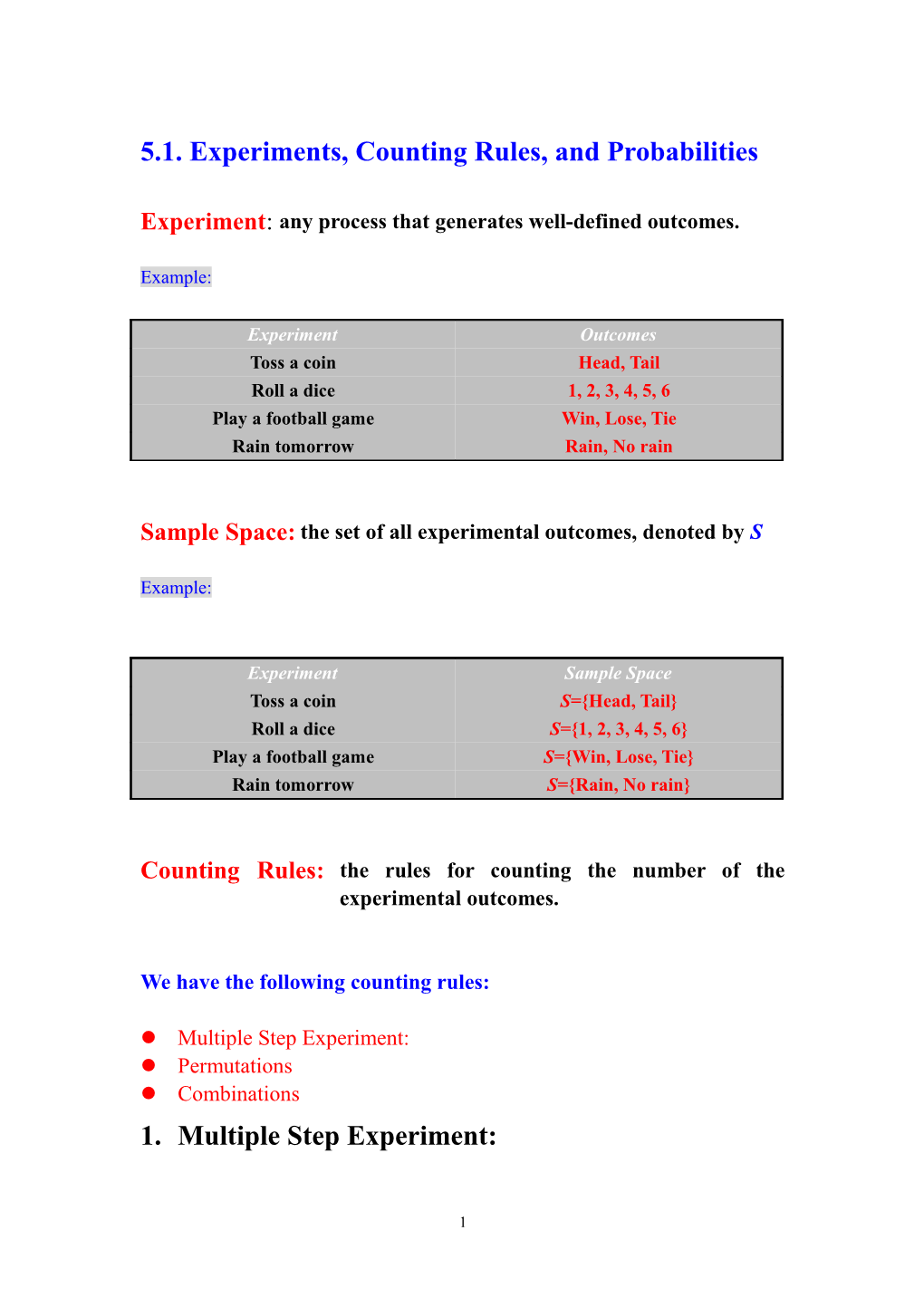 5.1. Experiments, Counting Rules, and Probabilities