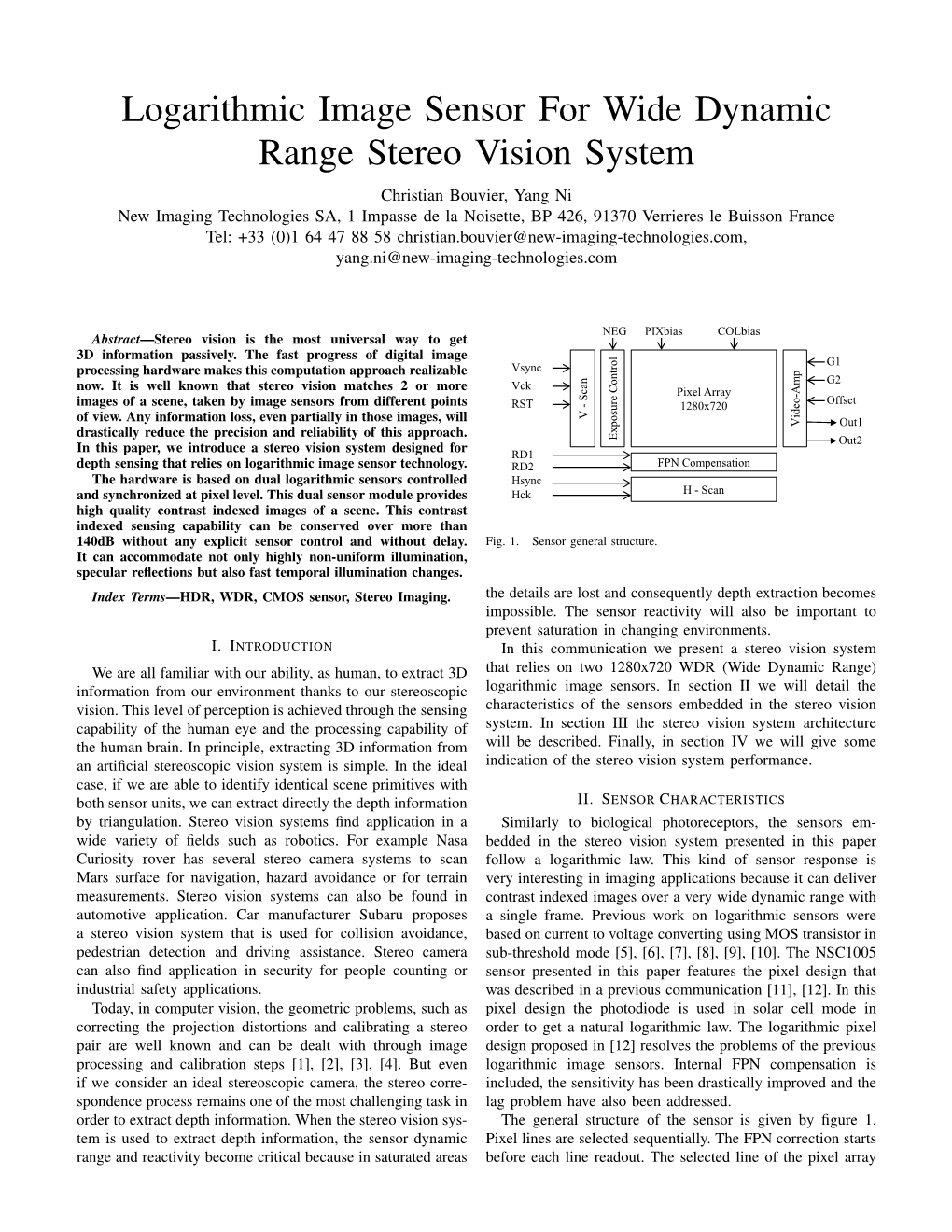 Logarithmic Image Sensor for Wide Dynamic Range Stereo Vision System