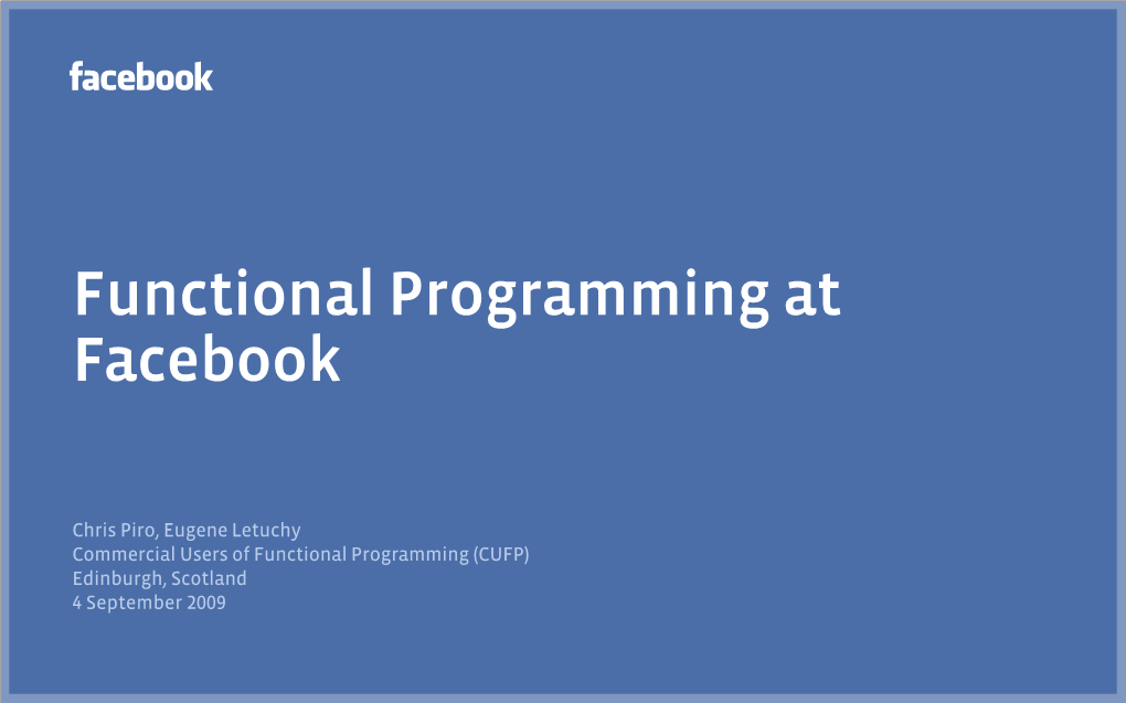 Functional Programming at Facebook