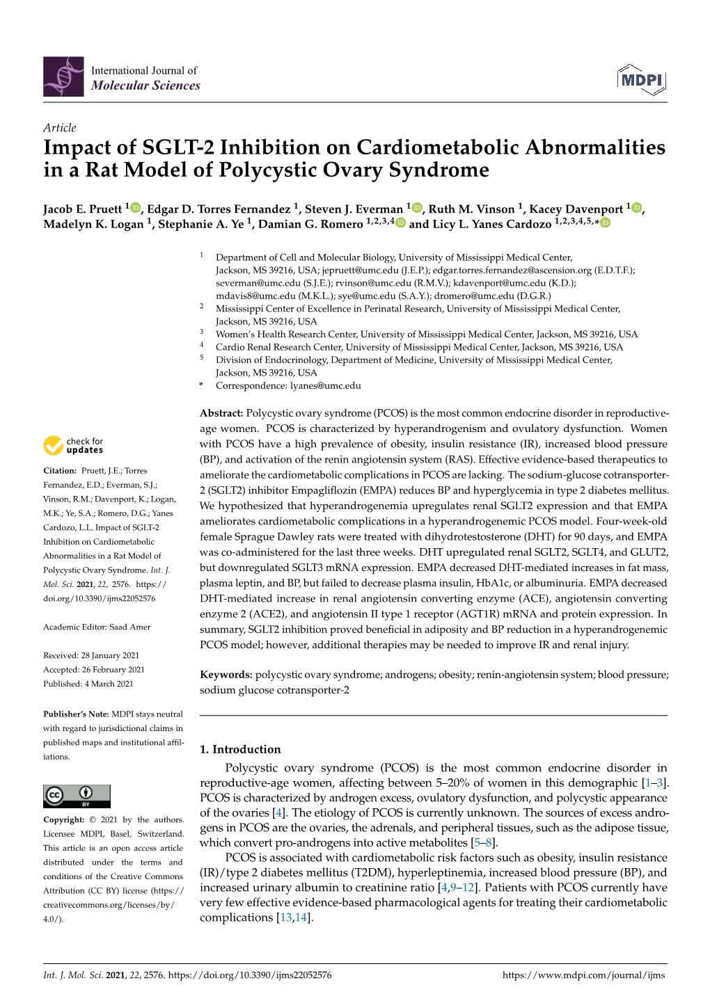 Impact of SGLT-2 Inhibition on Cardiometabolic Abnormalities in a Rat Model of Polycystic Ovary Syndrome