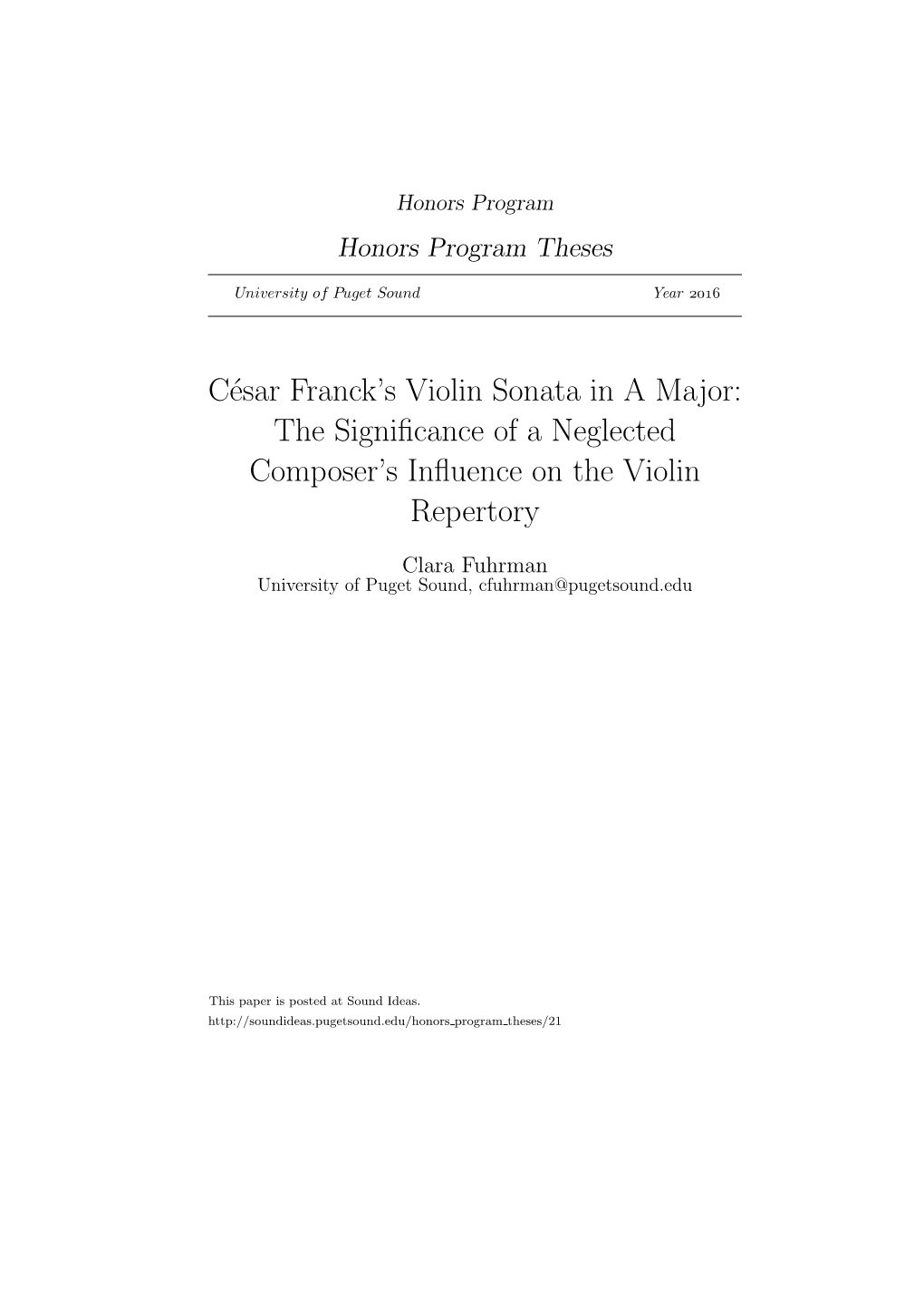 César Franck's Violin Sonata in a Major