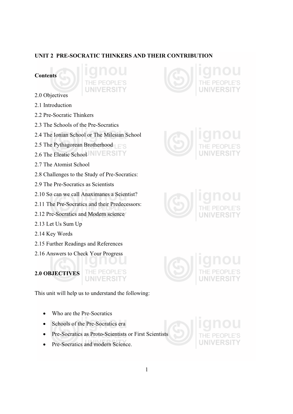 1 Unit 2 Pre-Socratic Thinkers and Their Contribution