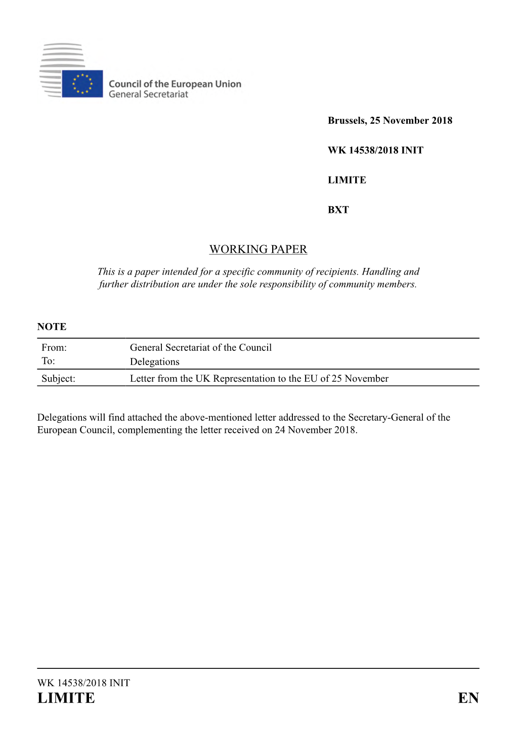 Letter from the UK Permanent Representative Ambassador of 25 November 2018