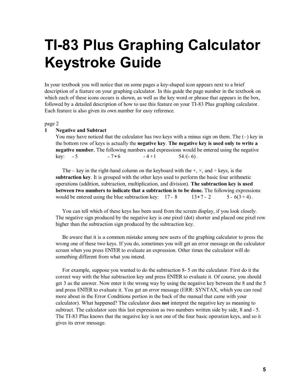 TI-83 Plus Graphing Calculator Keystroke Guide