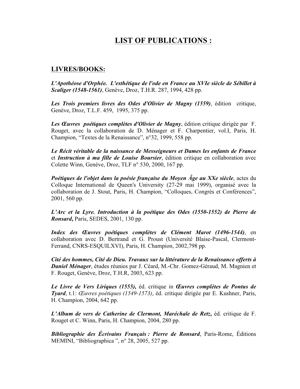 List of Publications