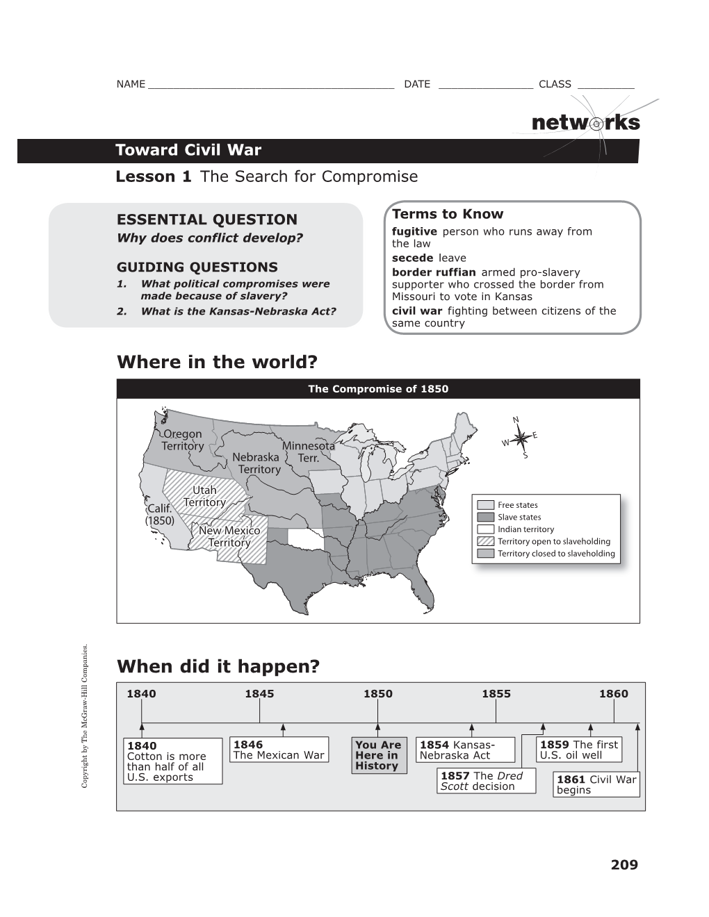 Netw Rks Toward Civil War Lesson 1 the Search for Compromise