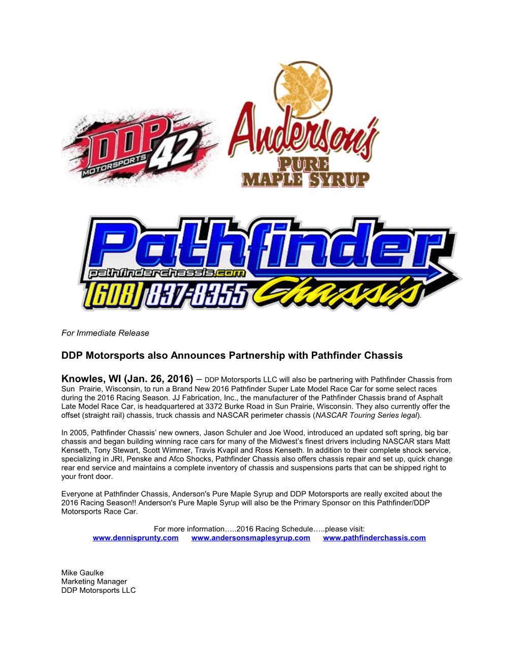 DDP Motorsports Also Announces Partnership with Pathfinder Chassis