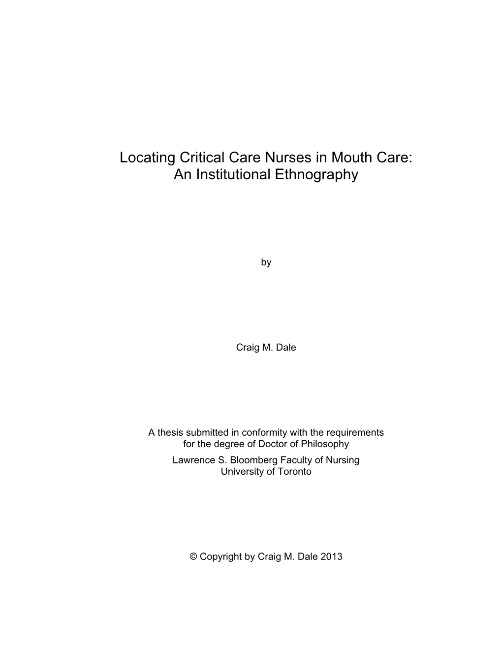 Locating Critical Care Nurses in Mouth Care: an Institutional Ethnography