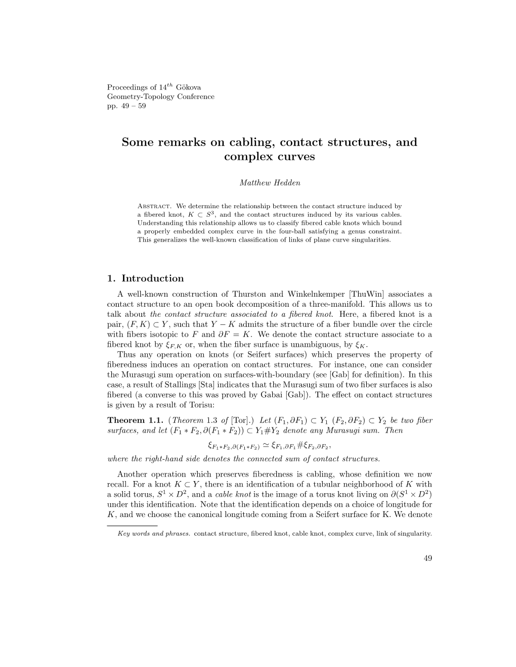 Some Remarks on Cabling, Contact Structures, and Complex Curves