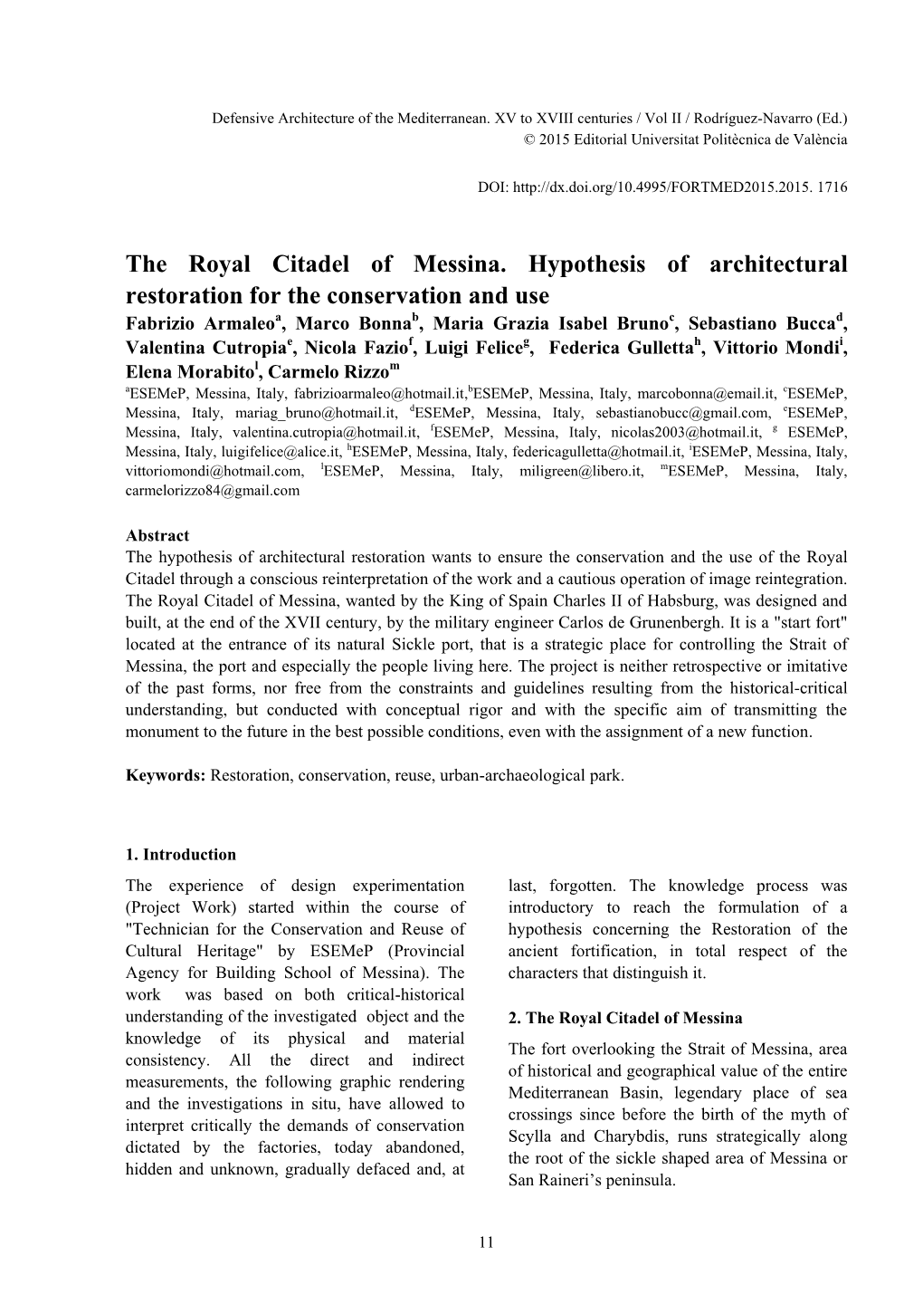 The Royal Citadel of Messina. Hypothesis of Architectural