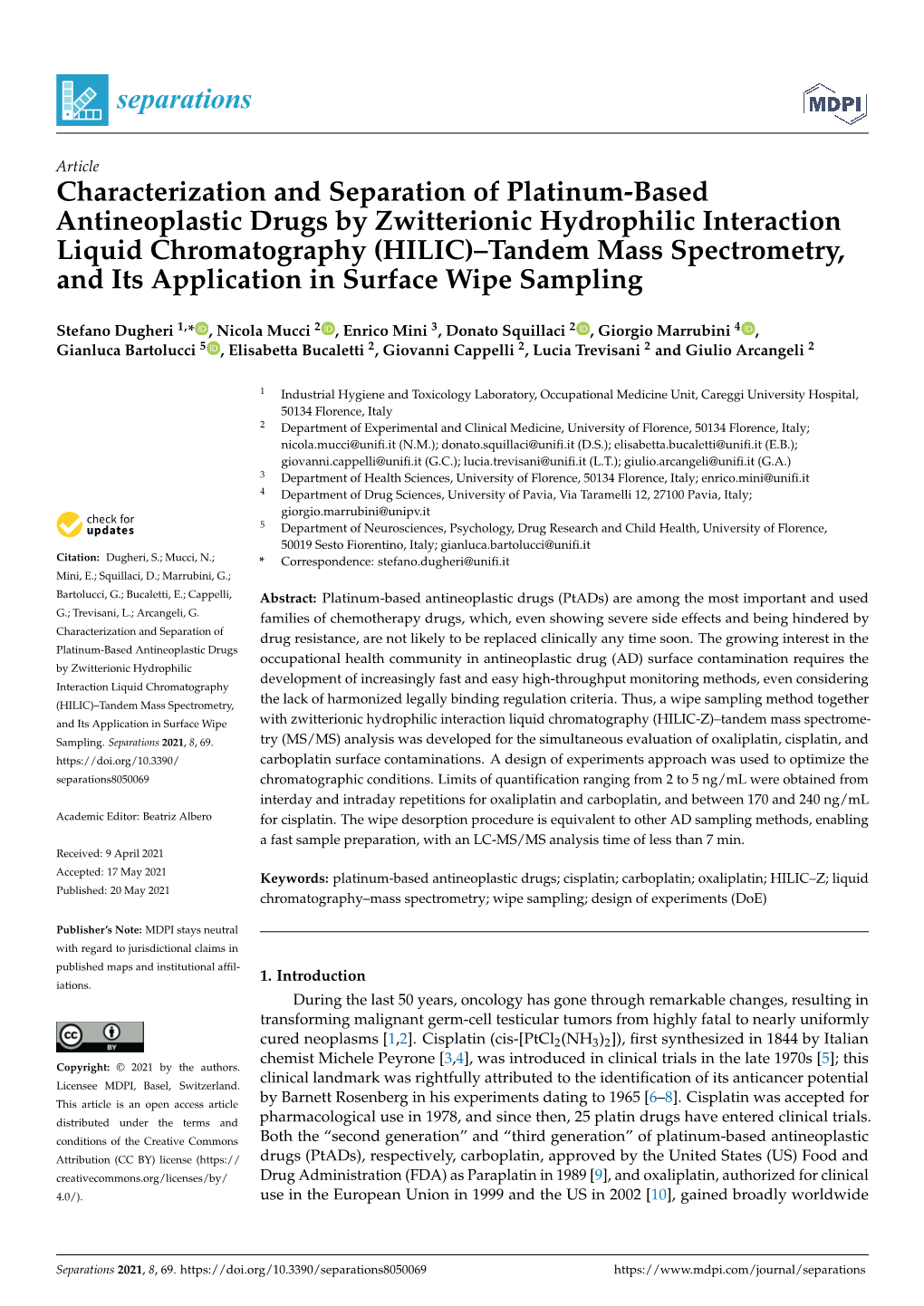 Characterization and Separation of Platinum-Based Antineoplastic