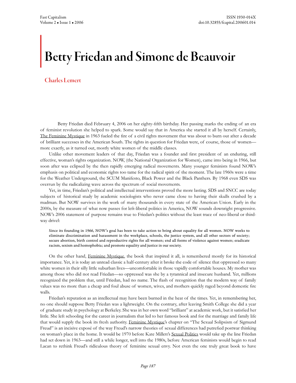 Betty Friedan and Simone De Beauvoir