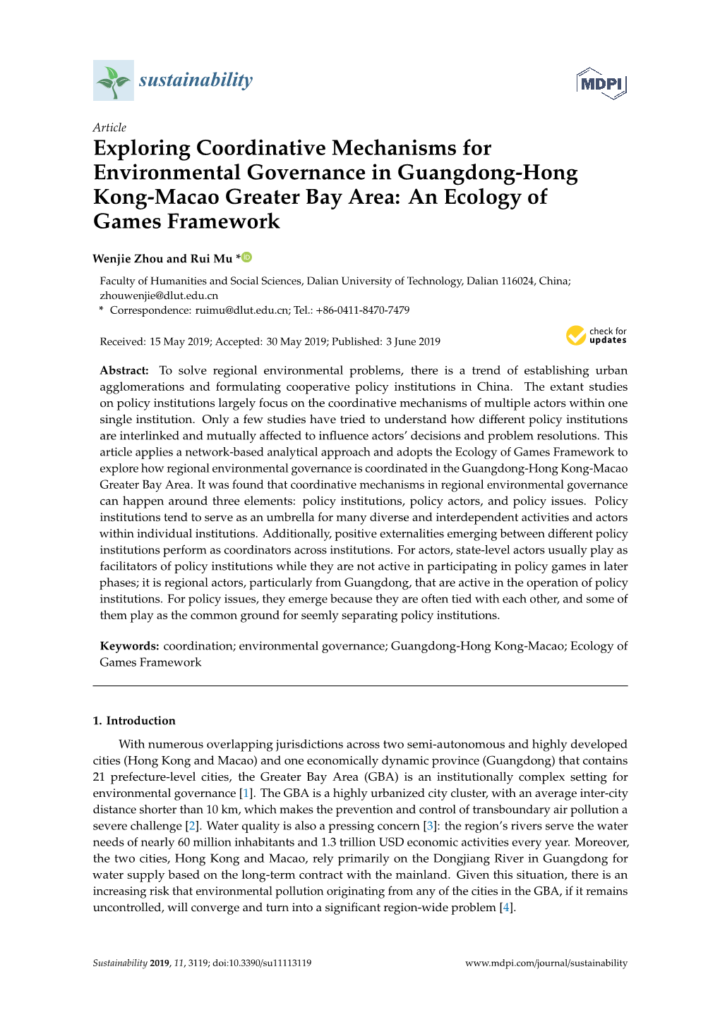 Exploring Coordinative Mechanisms for Environmental Governance in Guangdong-Hong Kong-Macao Greater Bay Area: an Ecology of Games Framework