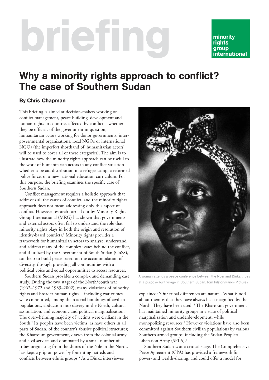 Why a Minority Rights Approach to Conflict? the Case of Southern Sudan