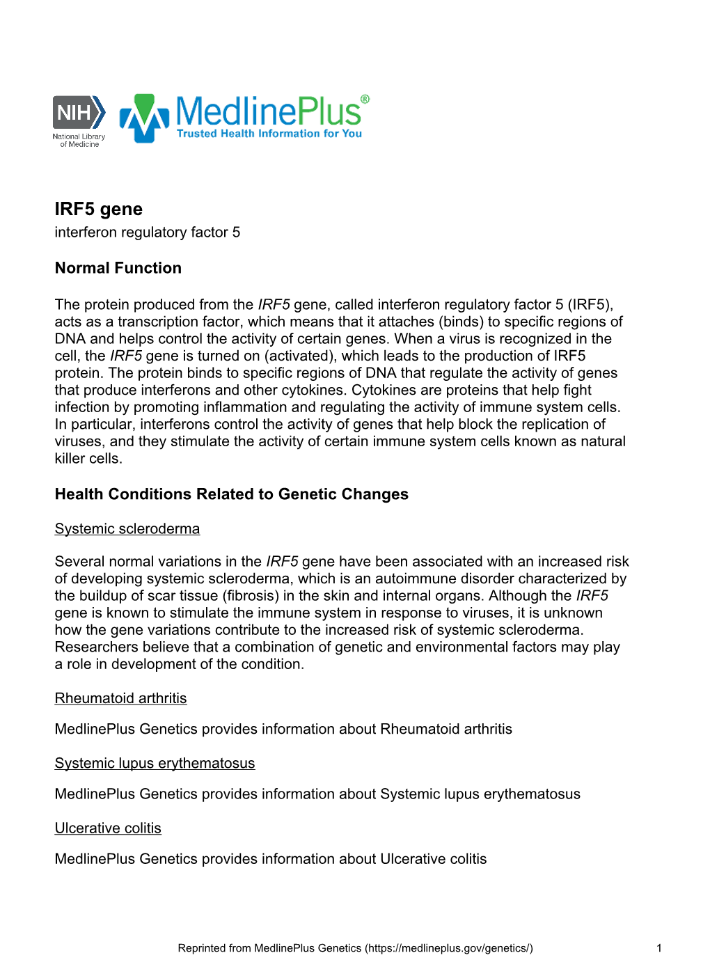 IRF5 Gene Interferon Regulatory Factor 5