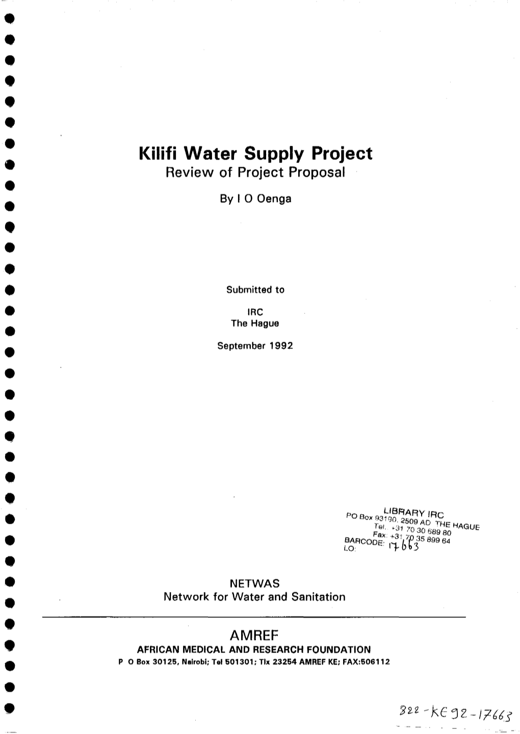 Kilifi Water Supply Project Review of Project Proposal