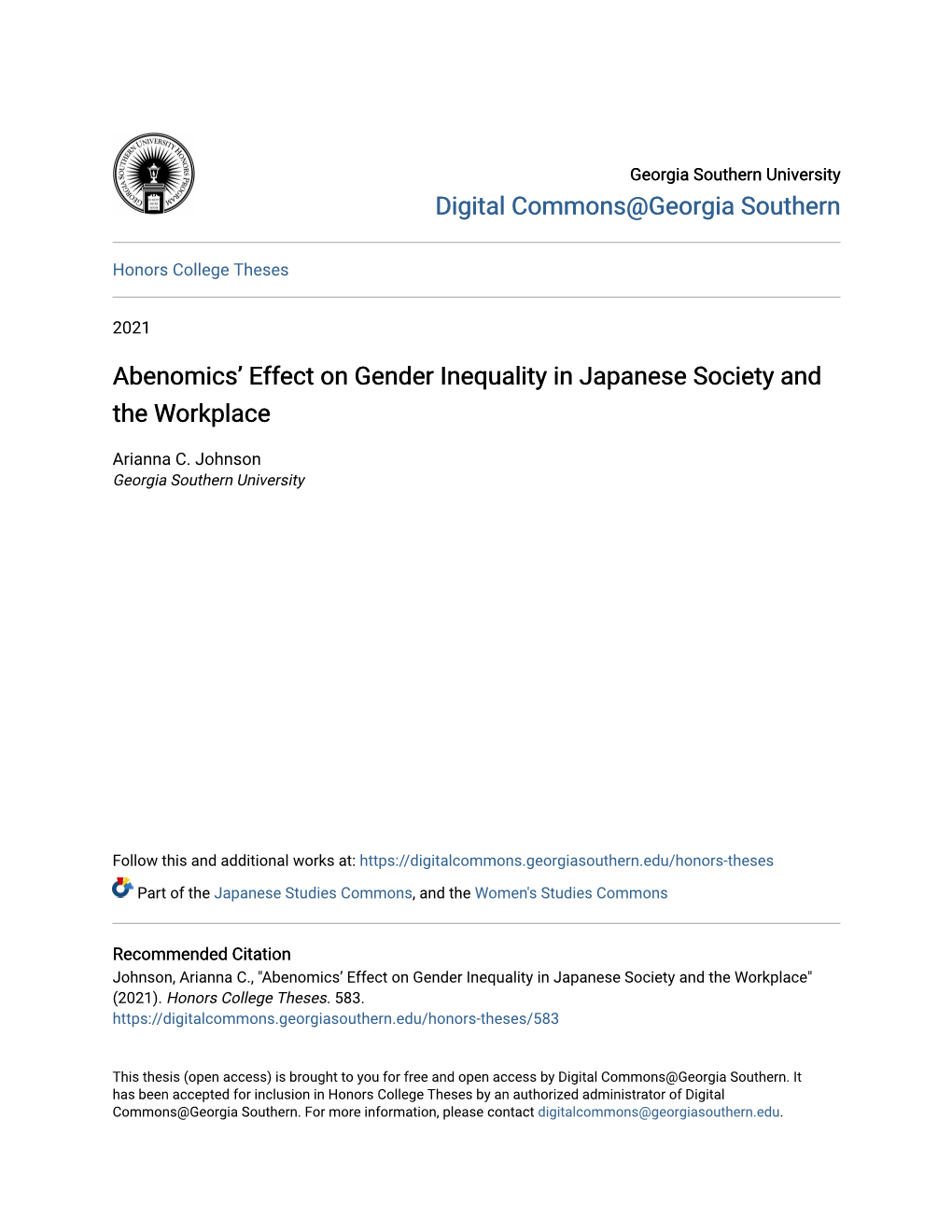 Abenomics' Effect on Gender Inequality in Japanese Society And