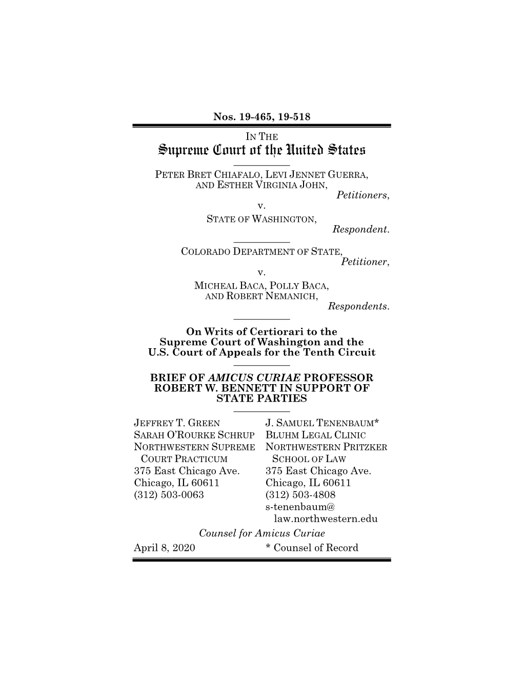 Brief of Amicus Curiae Professor Robert W. Bennett in Support of State Parties ______