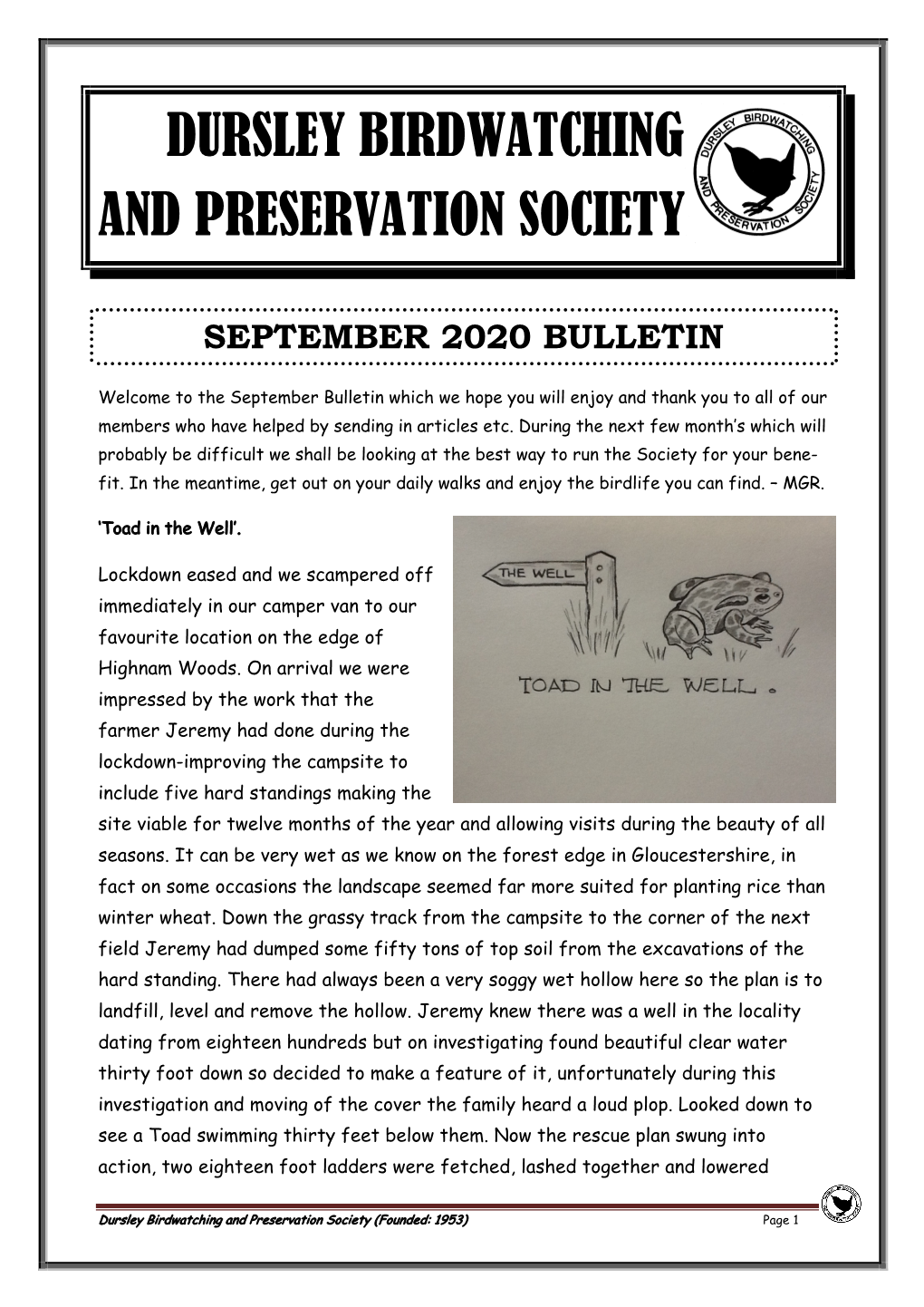 Bird Club September 2020 Bulletin