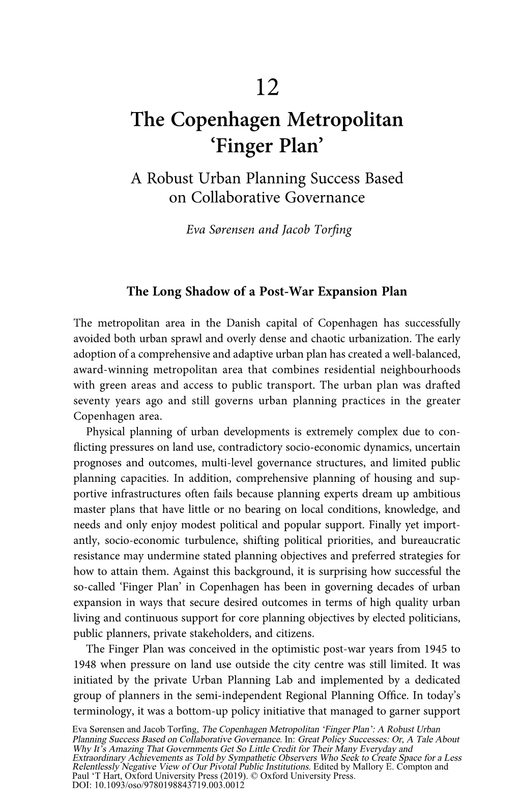 Finger Plan’ a Robust Urban Planning Success Based on Collaborative Governance