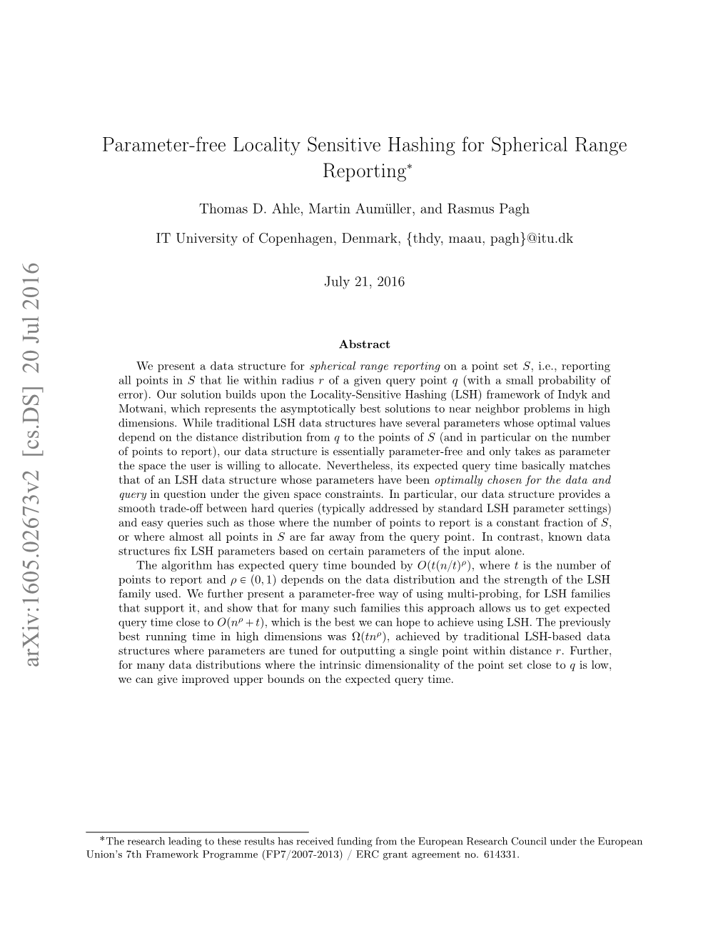 Parameter-Free Locality Sensitive Hashing for Spherical Range Reporting˚