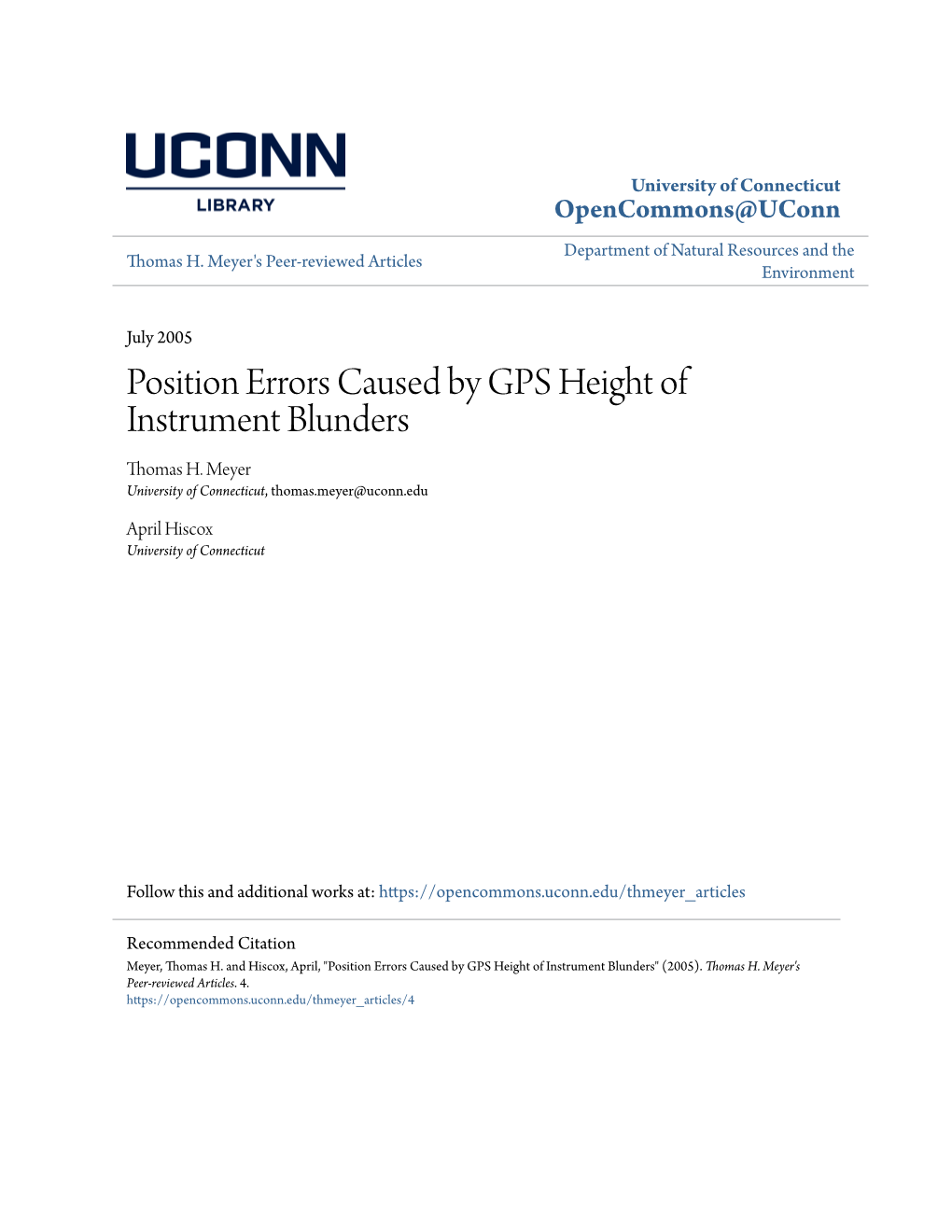 Position Errors Caused by GPS Height of Instrument Blunders Thomas H