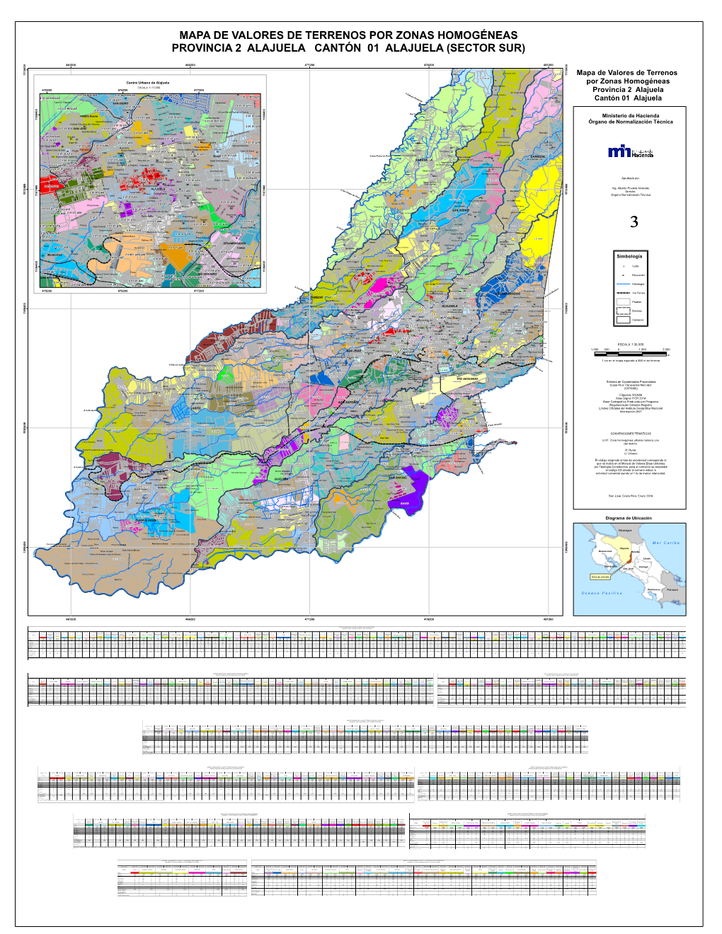 Mapa Del Cantón Alajuela Sur 01, Distrito 01 a 14