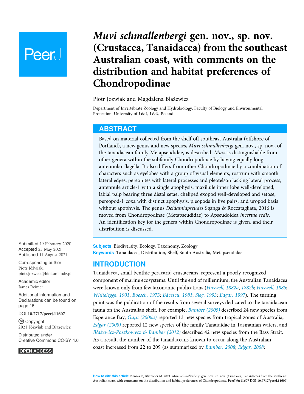 From the Southeast Australian Coast, with Comments on the Distribution and Habitat Preferences of Chondropodinae