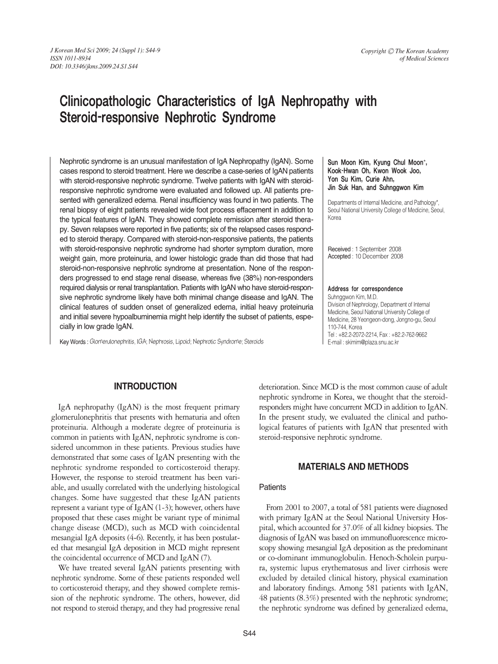 Clinicopathologic Characteristics of Iga Nephropathy with Steroid-Responsive Nephrotic Syndrome