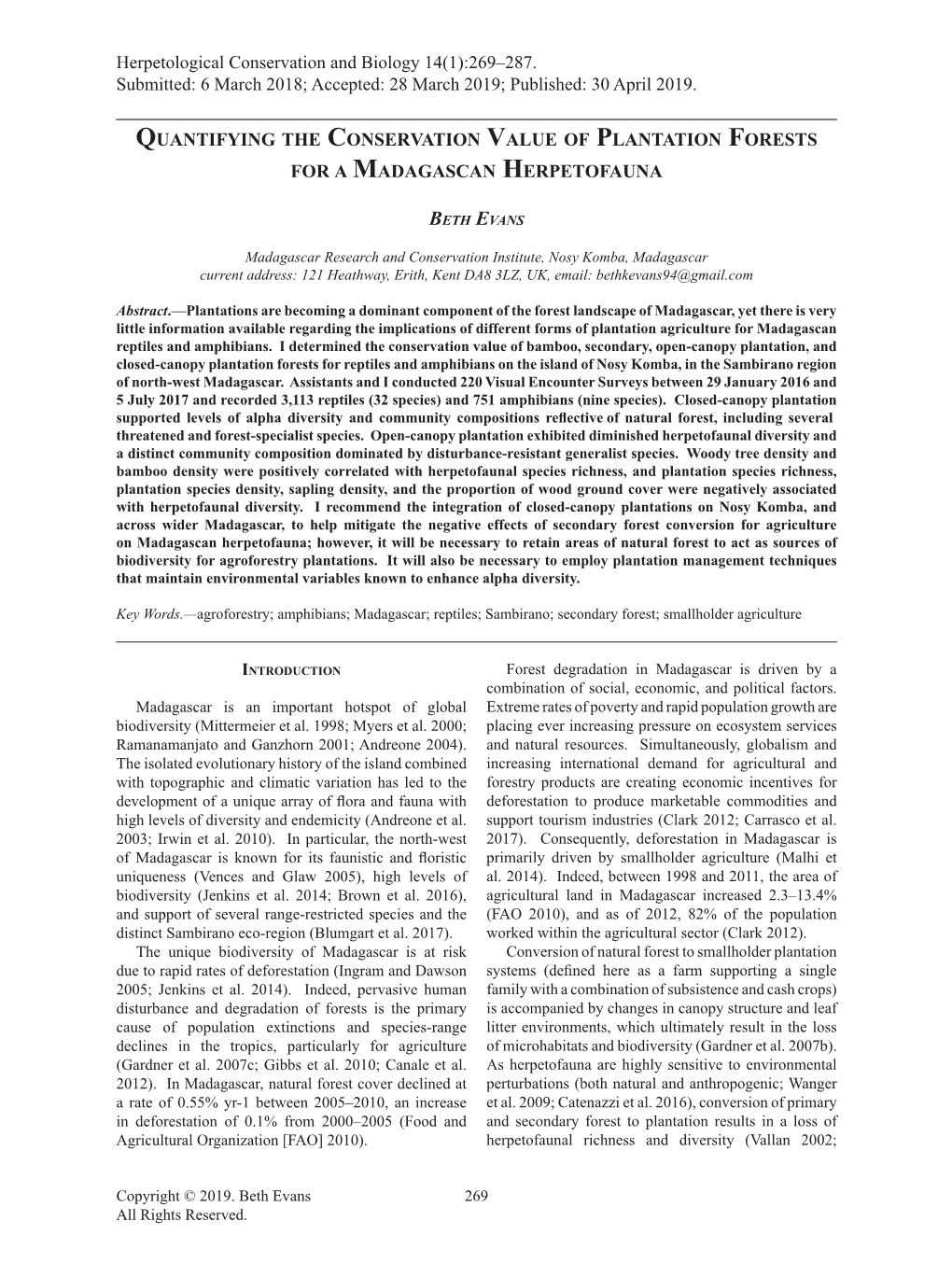 Quantifying the Conservation Value of Plantation Forests for a Madagascan Herpetofauna