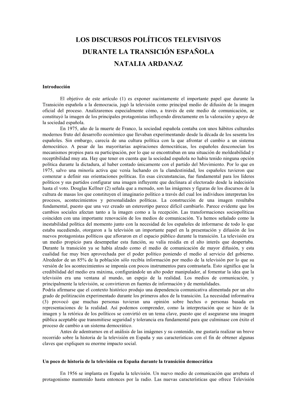 Los Discursos Políticos Televisivos Durante La Transición Española Natalia Ardanaz