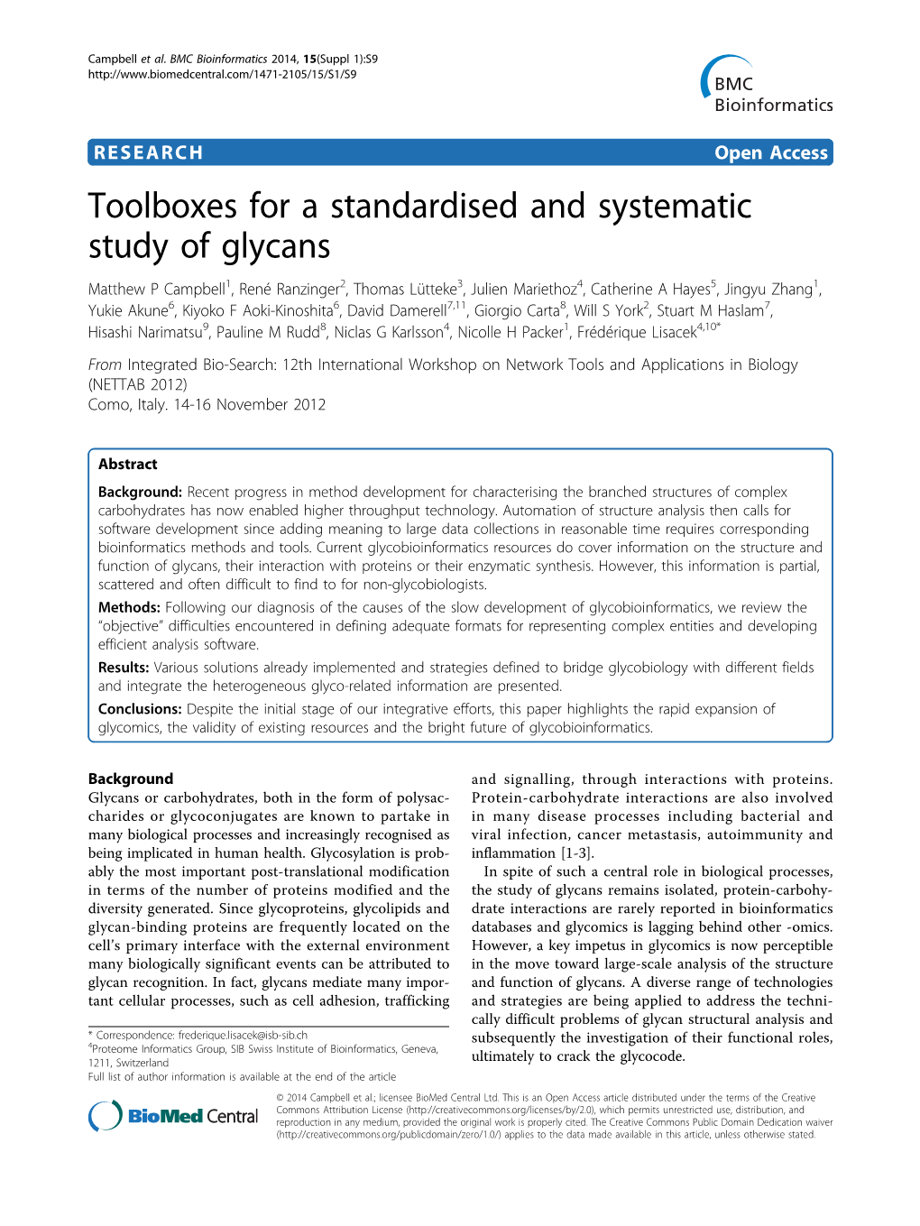 Toolboxes for a Standardised and Systematic Study of Glycans