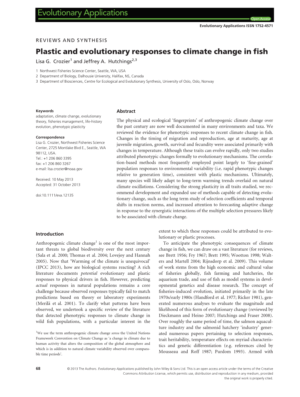 Plastic and Evolutionary Responses to Climate Change in Fish