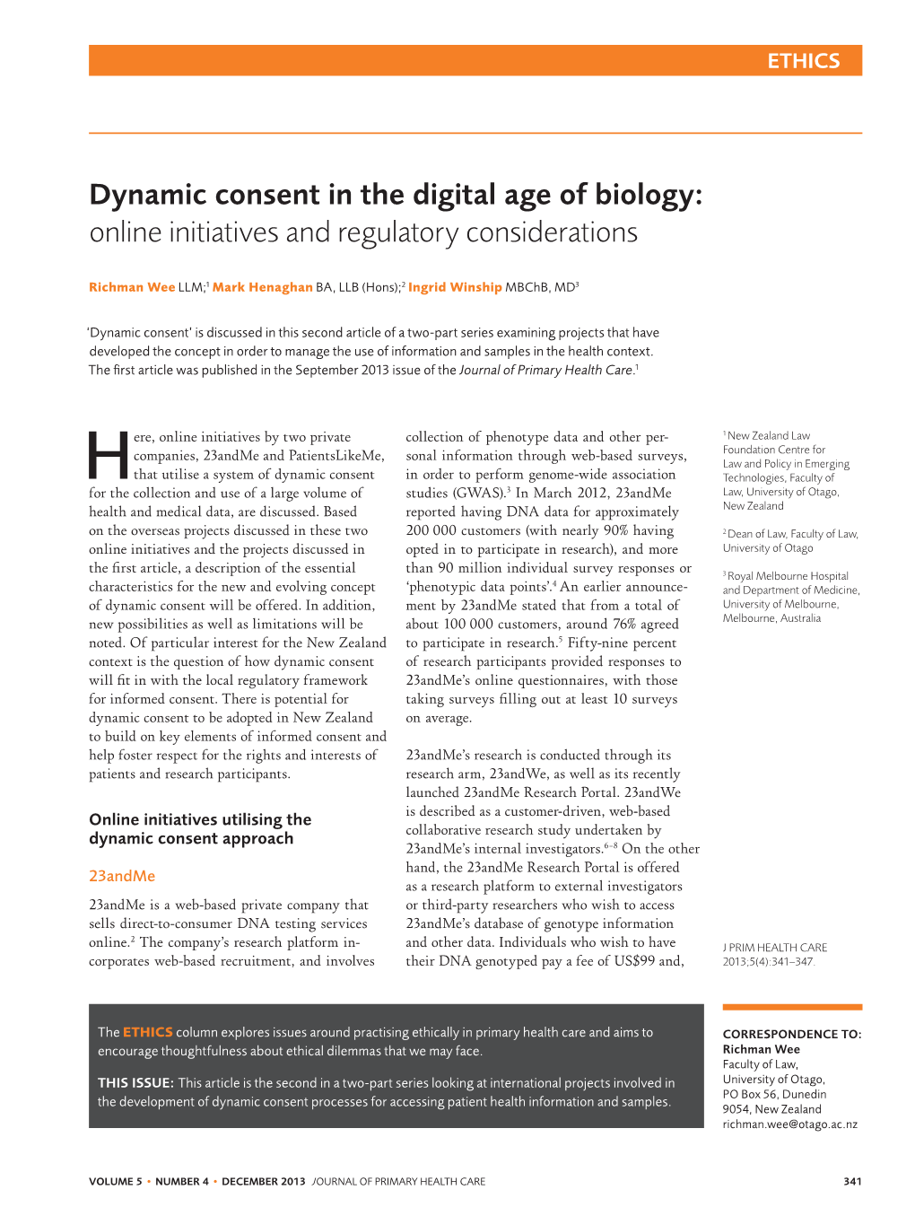 Dynamic Consent in the Digital Age of Biology: Online Initiatives and Regulatory Considerations