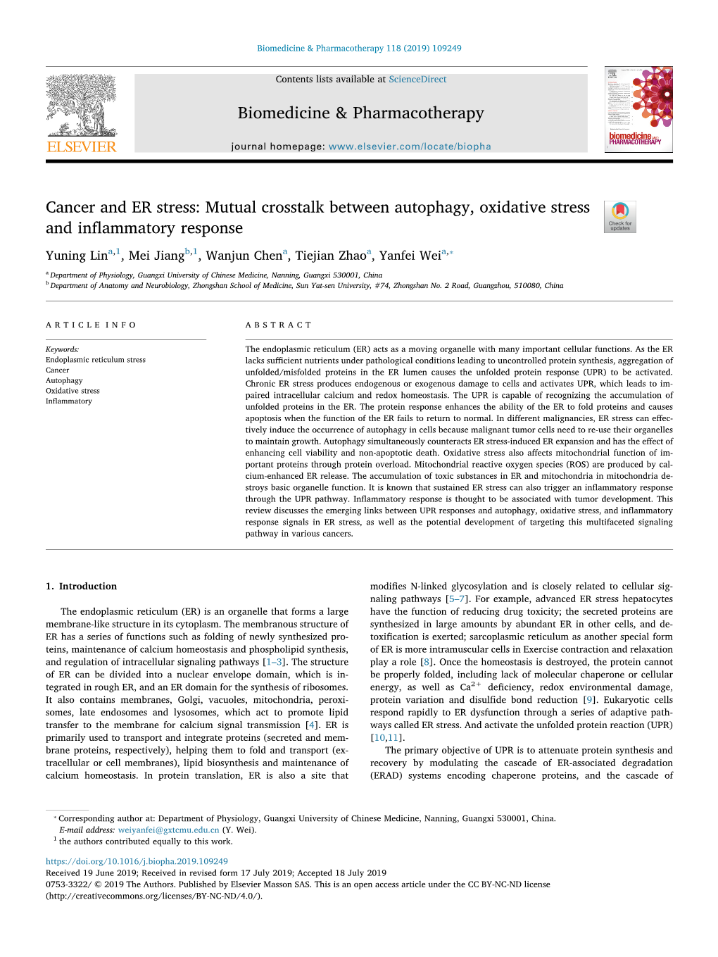 Cancer and ER Stress Mutual Crosstalk Between Autophagy