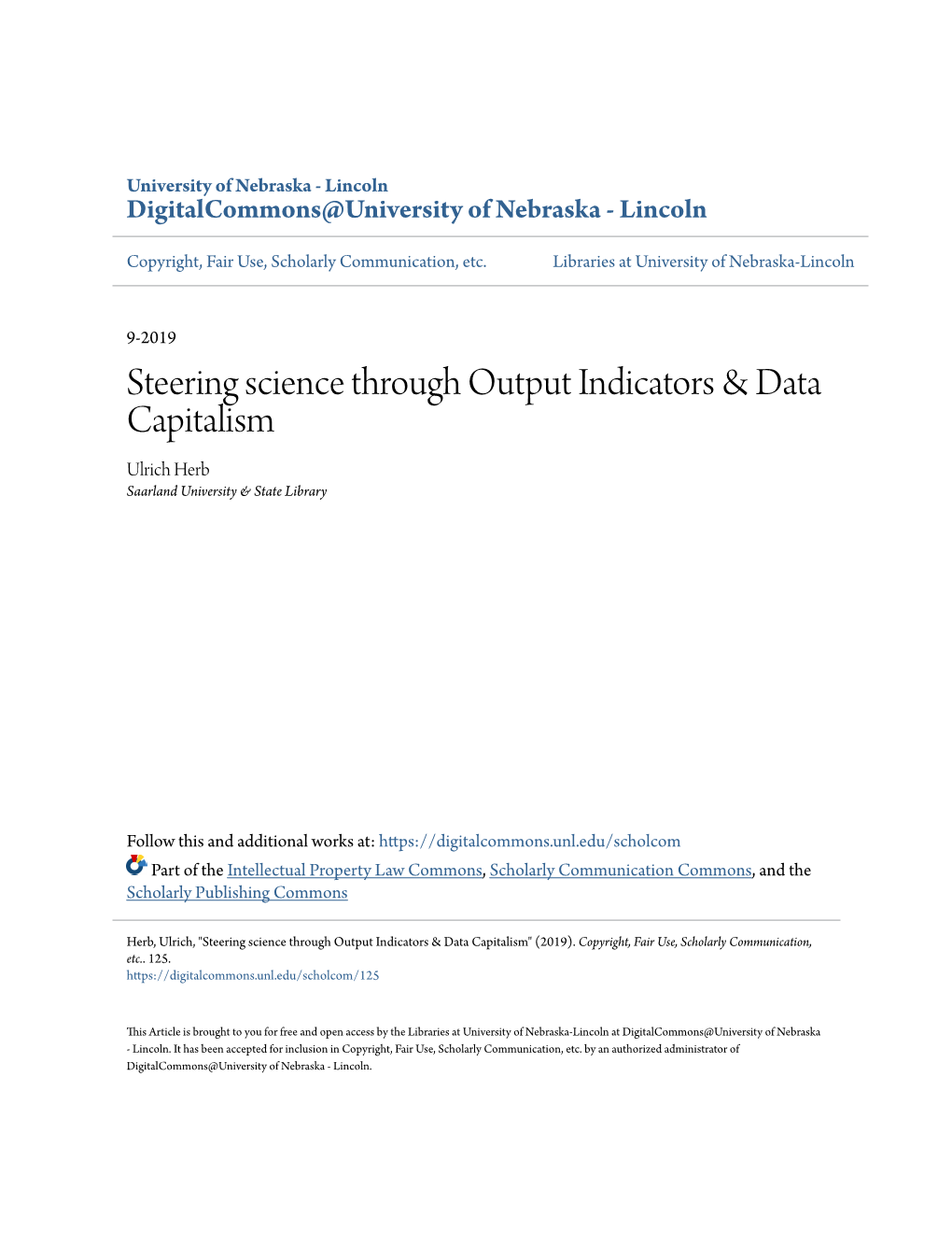 Steering Science Through Output Indicators & Data Capitalism