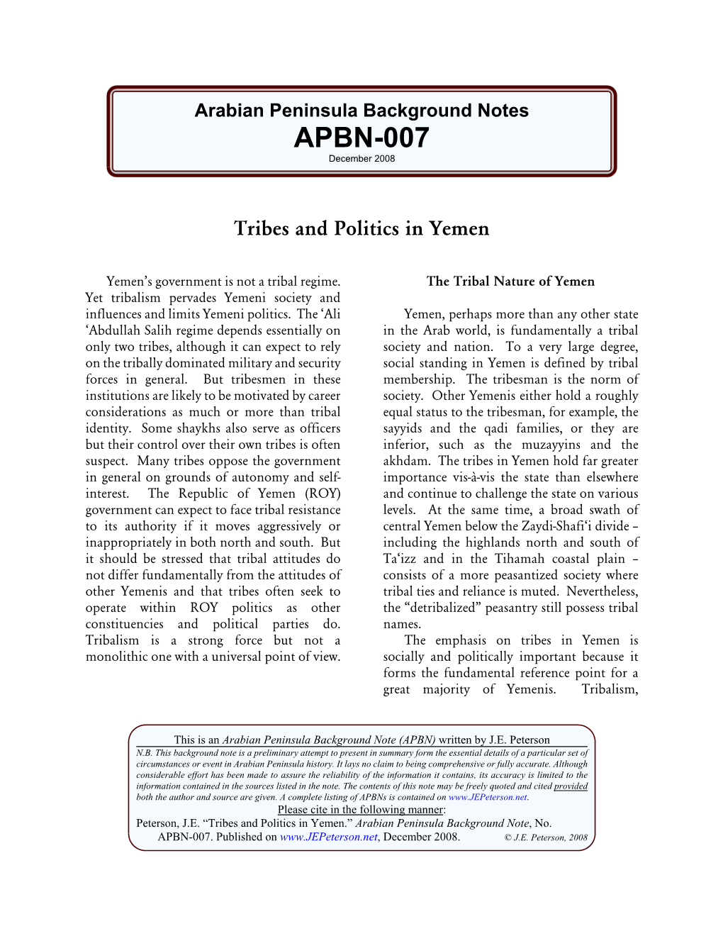 Tribes and Politics in Yemen