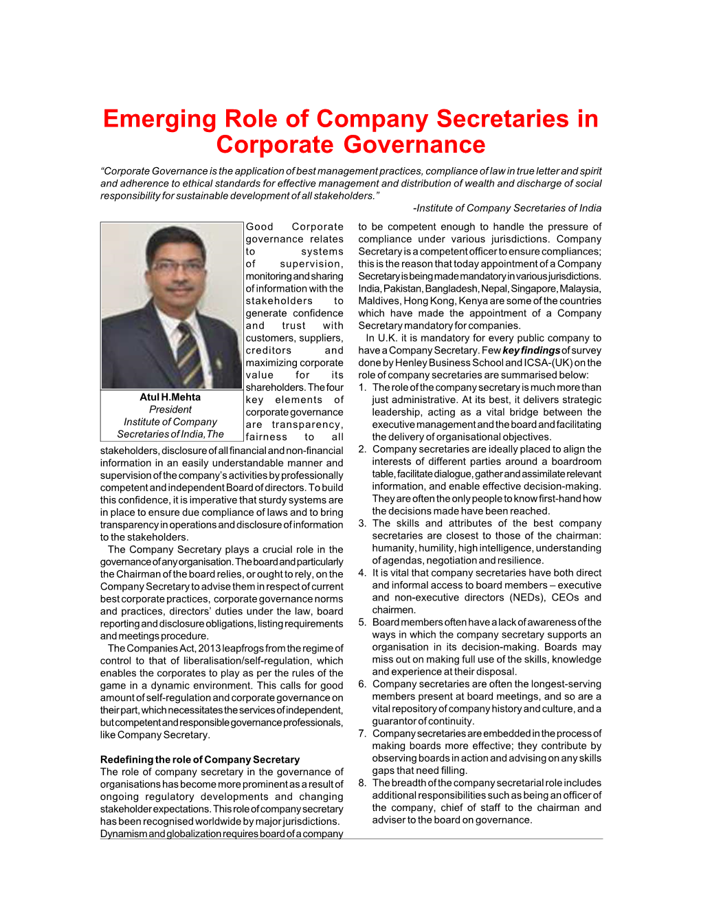 Emerging Role of Company Secretaries In