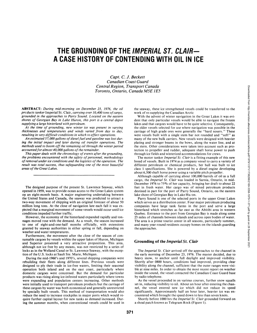 The Grounding of the Imperial St. Clair- a Case History of Contending with Oil in Ice