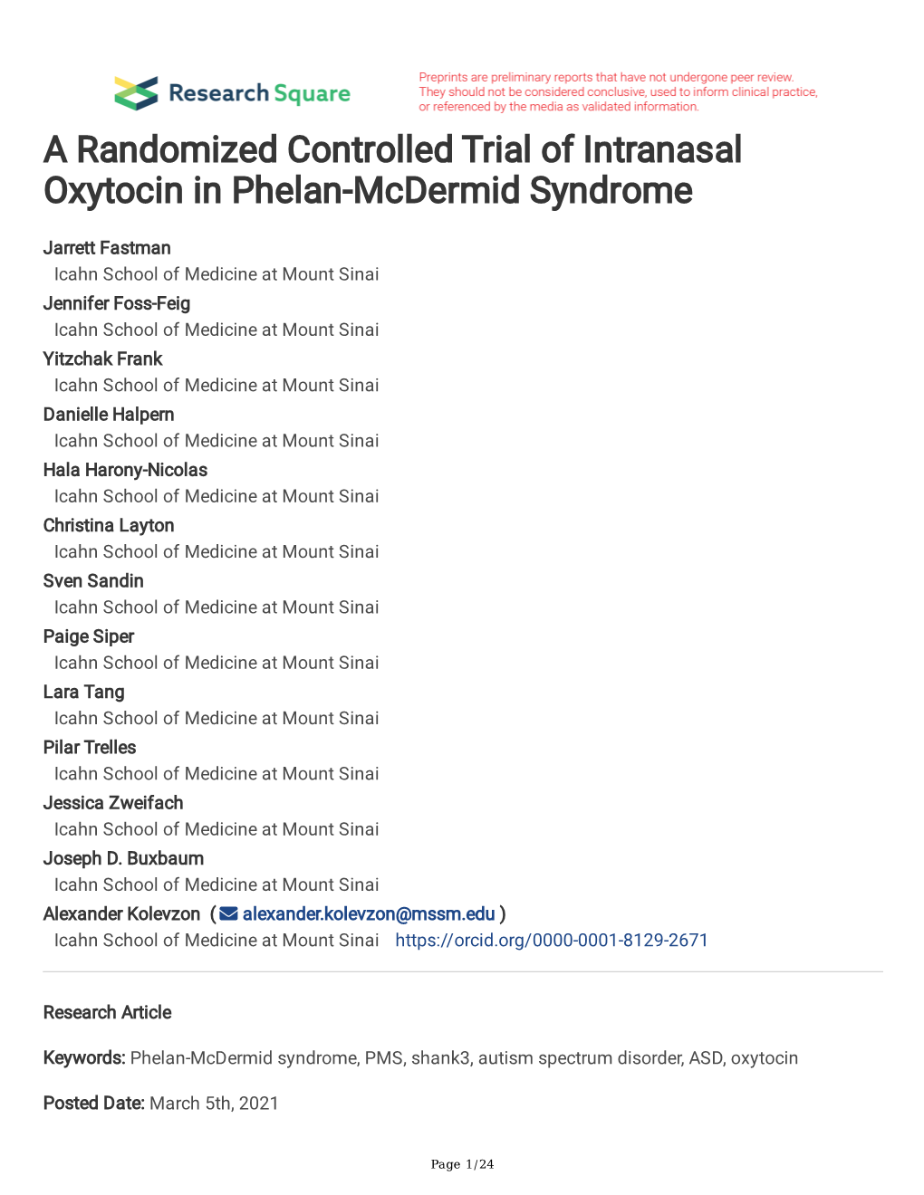 A Randomized Controlled Trial of Intranasal Oxytocin in Phelan-Mcdermid Syndrome