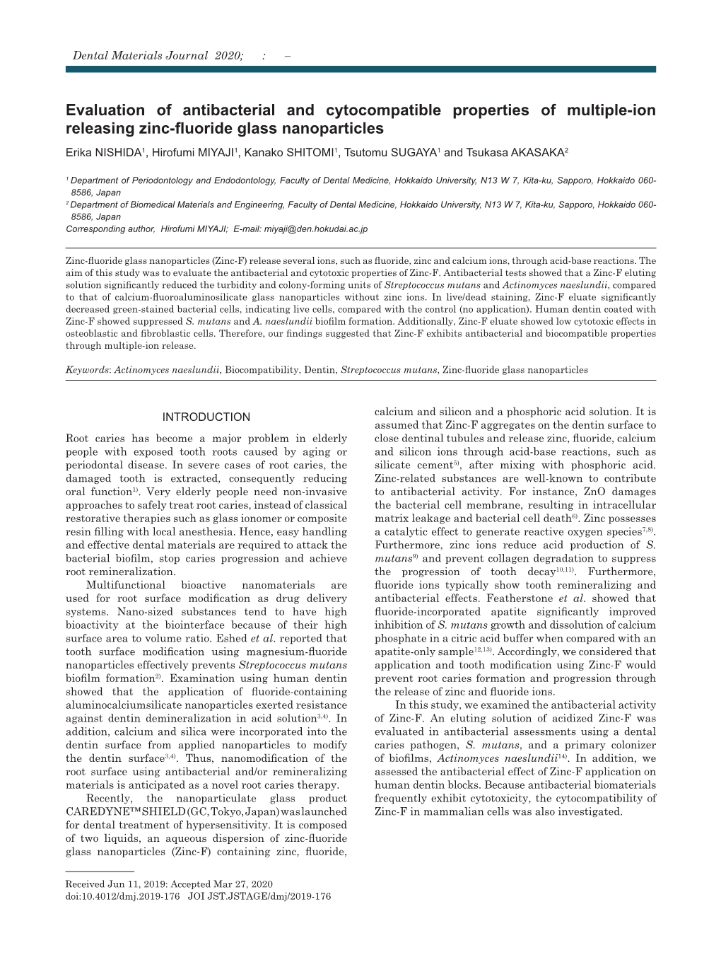 Evaluation of Antibacterial and Cytocompatible Properties Of