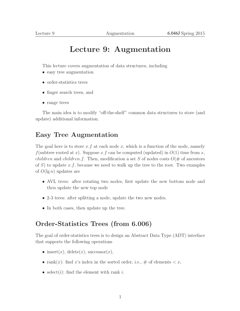 Augmentation: Range Trees (PDF)