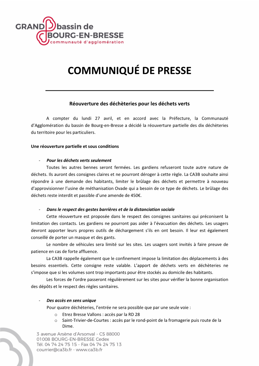 Communiqué De Presse