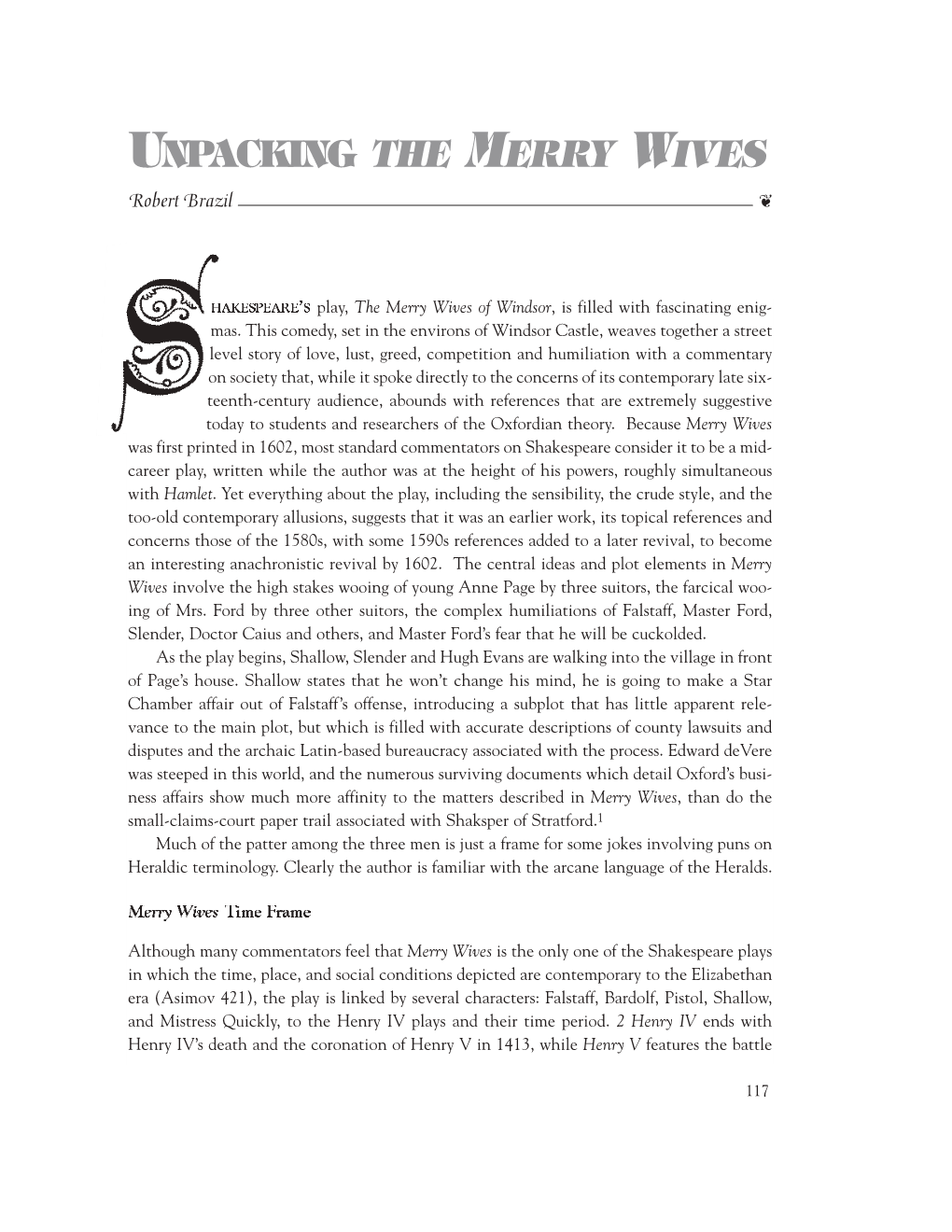 UNPACKING the MERRY WIVES Robert Brazil K