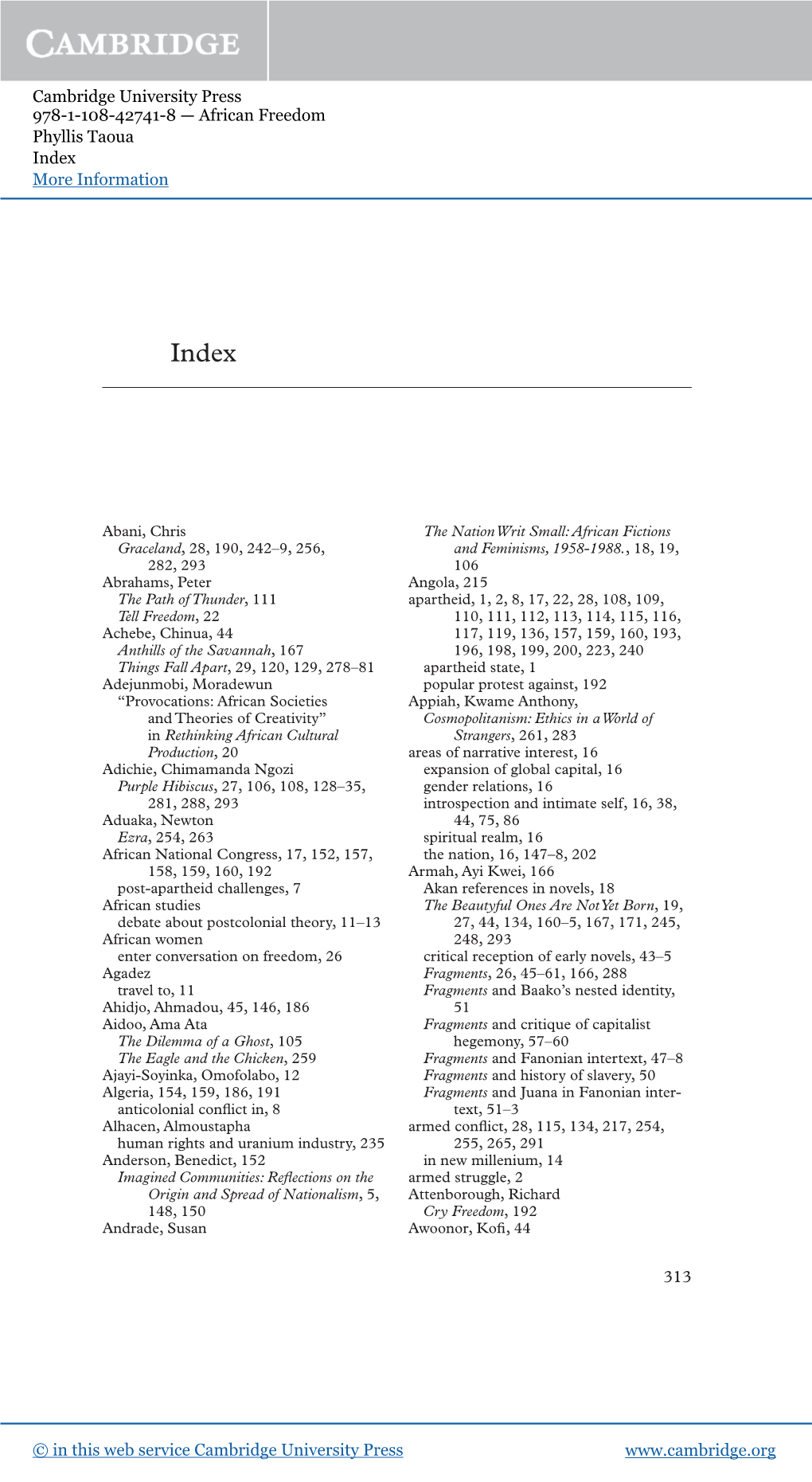 African Freedom Phyllis Taoua Index More Information