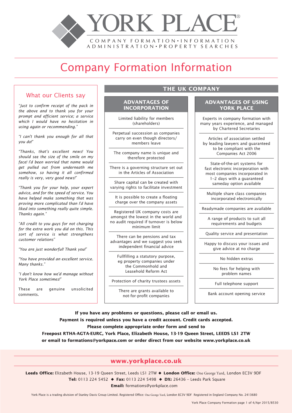 Company Formation Information